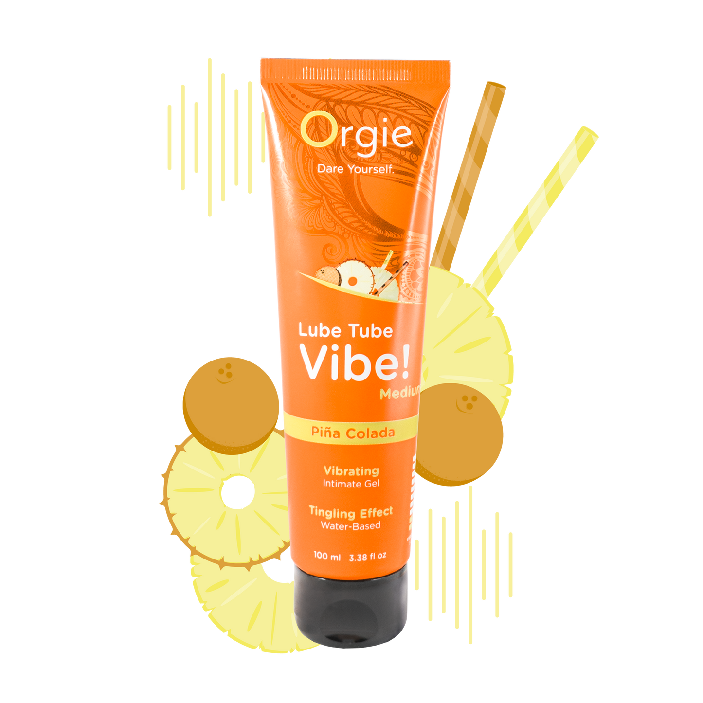 LUBE TUBE VIBE! - MEDIUM - PIÑA COLADA KISSABLE WATER-BASED INTIMATE GEL WITH VIBRATION EFFECT - 100ml | 3.38 fl oz.